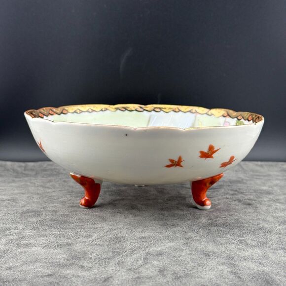 Nippon Japanese Berry Bowl Hand Painted Gilt Ladies Garden Fuji w/ Holes VTG 7" - Picture 14 of 14